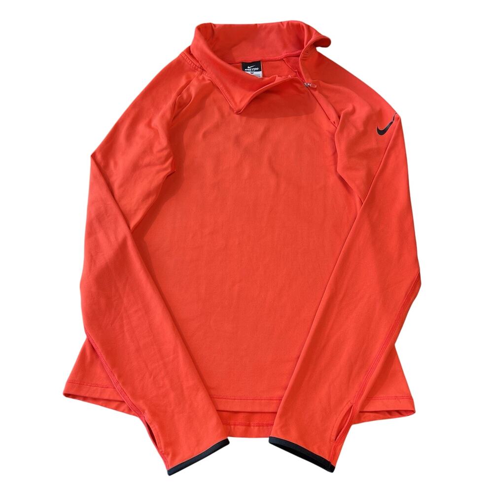 Nike Pro Womens Medium Red/Orange 1/4 Angle Zip Pullover Dri Fit Running Gym